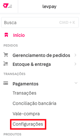 VTEX - Pagamentos > Configurações