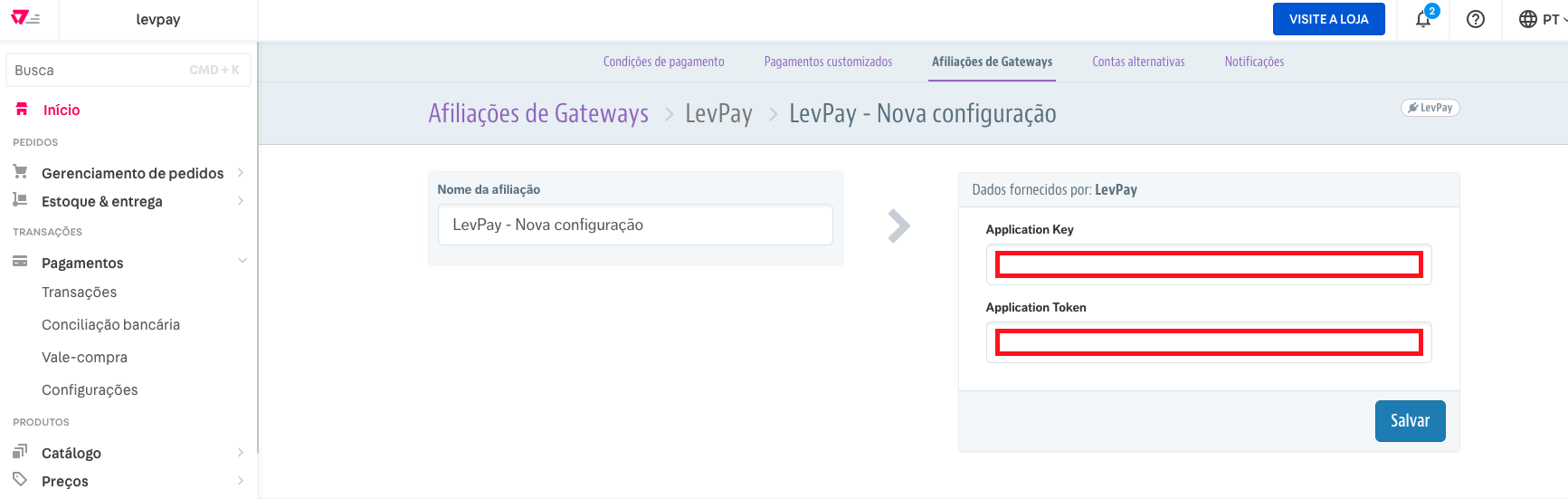 VTEX - Configurando Tokens VTEX no Conector Levpay